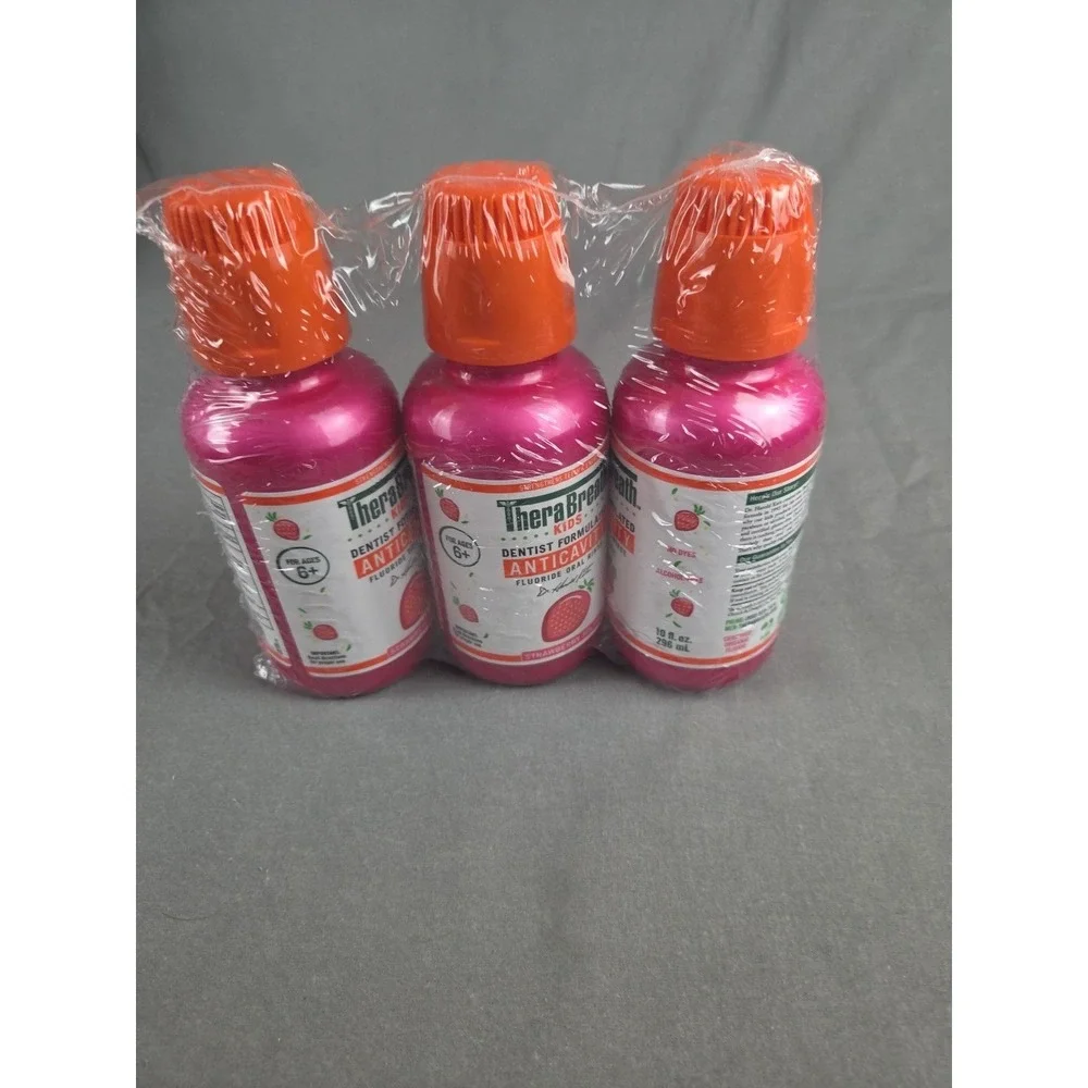 TheraBreath Kids Fluoride Mouthwash 3 Pack Strawberry Splash 10 oz Alcohol Free